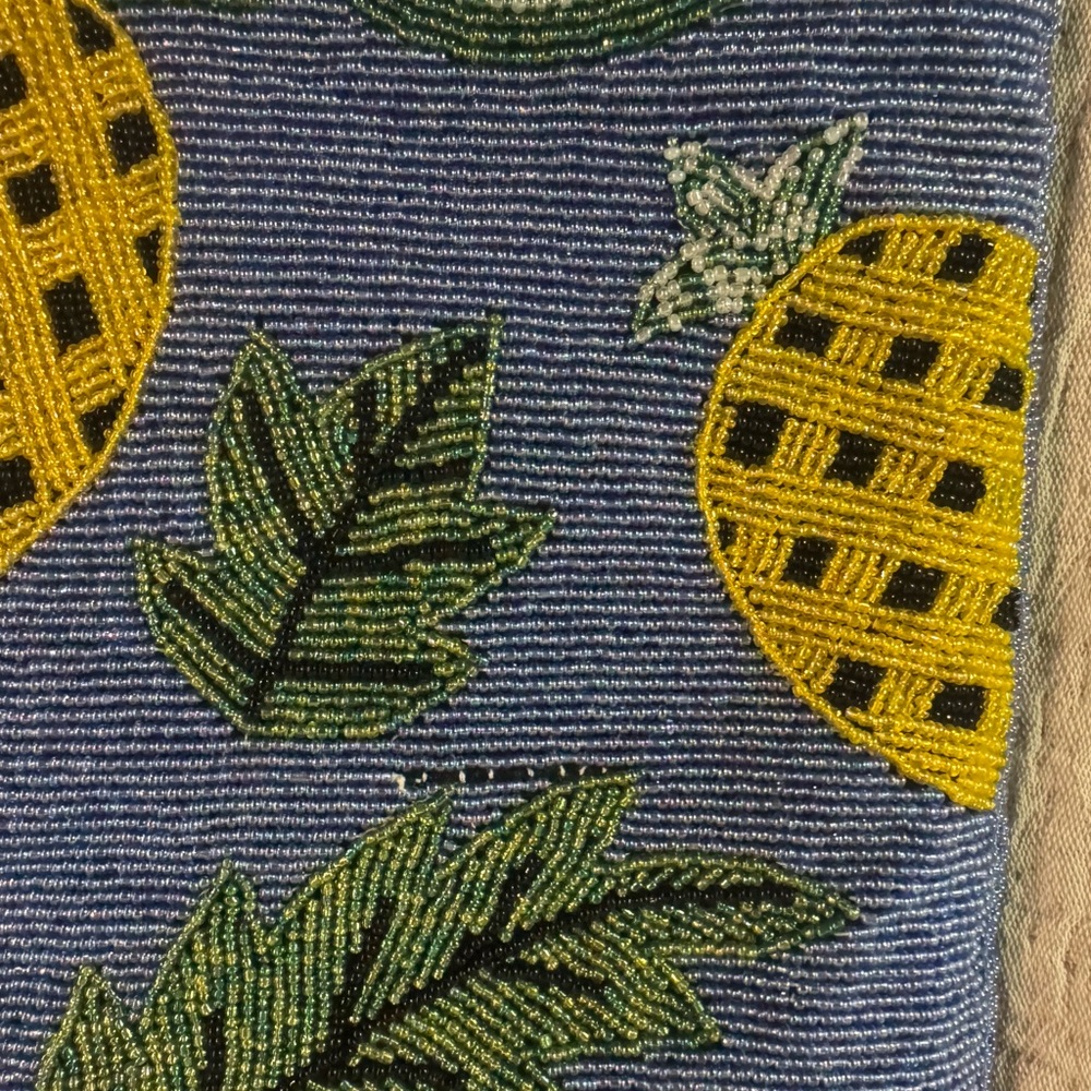 Fully Beaded Pineapple Watermelon and Leaf Pattern Purse Tote